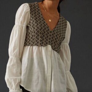 NWT Anthropologie Layered jacquard blouse
